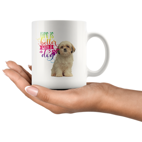 Life Is Better With A Dog Shih Tzu  White Mug (Colorful Text)