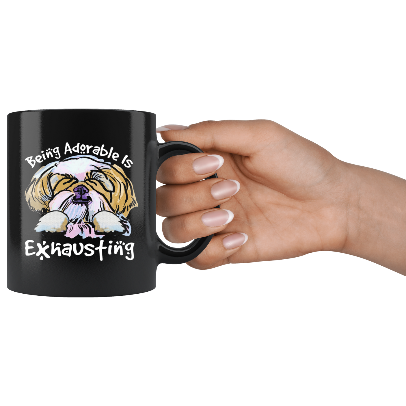 Being Adorable is Exhausting Funny Black Dog Lover Coffee Mug