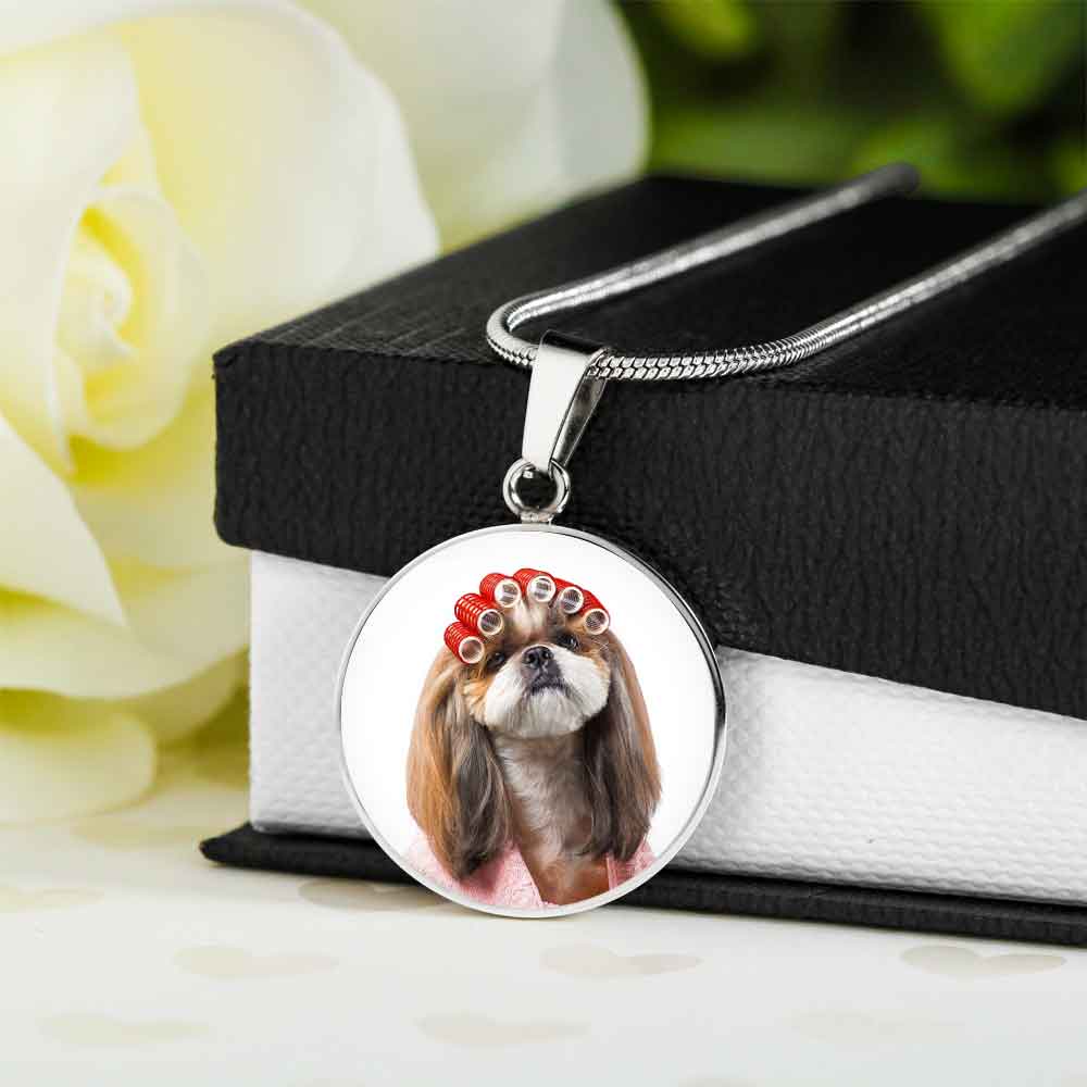 Personalized Custom Photo Shih Tzu Circle Necklace (Put Your Pet on a Necklace)