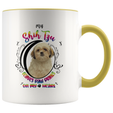My Shih Tzu Leaves Paw Prints On My Heart White Shih Tzu 2-Toned Color Mug (Colorful Text)