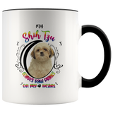 My Shih Tzu Leaves Paw Prints On My Heart White Shih Tzu 2-Toned Color Mug (Colorful Text)