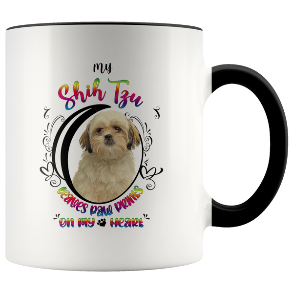 My Shih Tzu Leaves Paw Prints On My Heart White Shih Tzu 2-Toned Color Mug (Colorful Text)