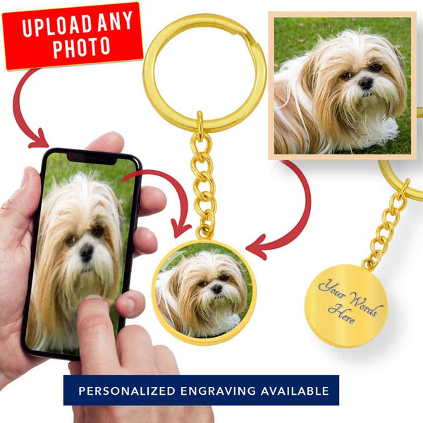 Personalized Custom Photo Shih Tzu Circle Keychain (Put Your Pet on a Keychain)