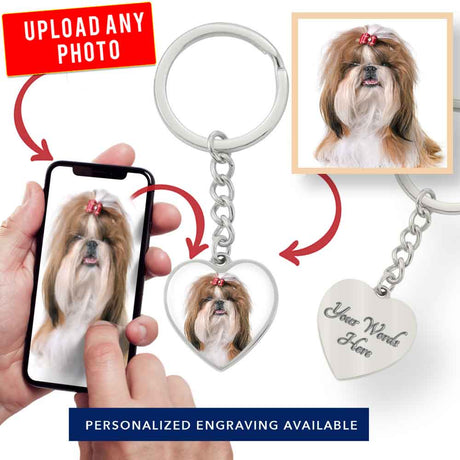 Personalized Custom Photo Shih Tzu Heart Keychain (Put Your Pet on a Keychain)
