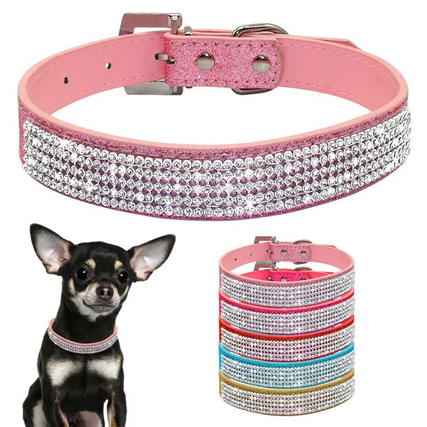 Breakfast at Tiffany's Rhinestone and Leather Dog Collar