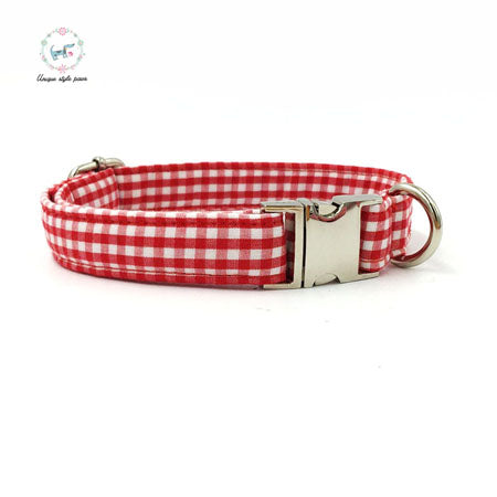 Snazzy Red Checkered Dog Collar with Matching Leash