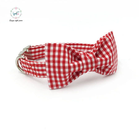 Snazzy Red Checkered Dog Collar with Matching Leash