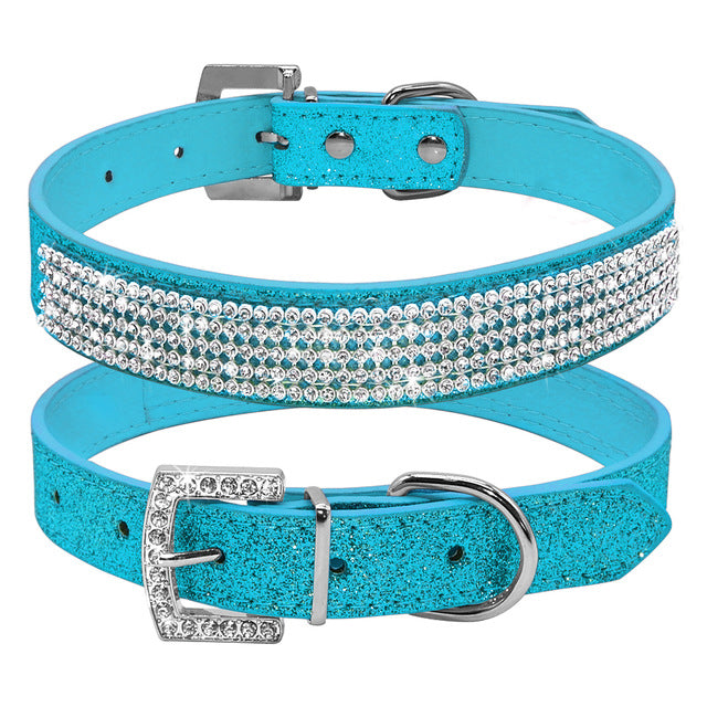 Breakfast at Tiffany's Rhinestone and Leather Dog Collar