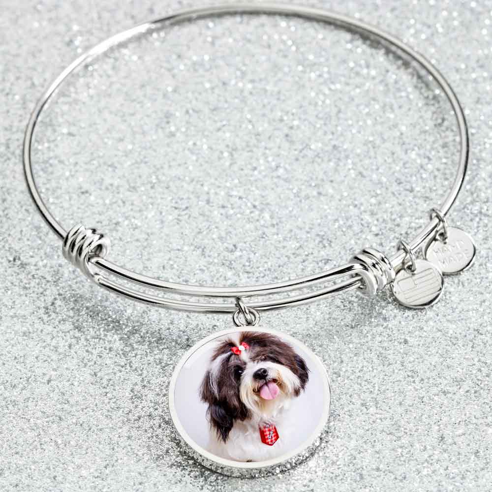 Personalized Custom Photo Shih Tzu Circle Bangle Bracelet (Put Your Pet on a Bracelet)