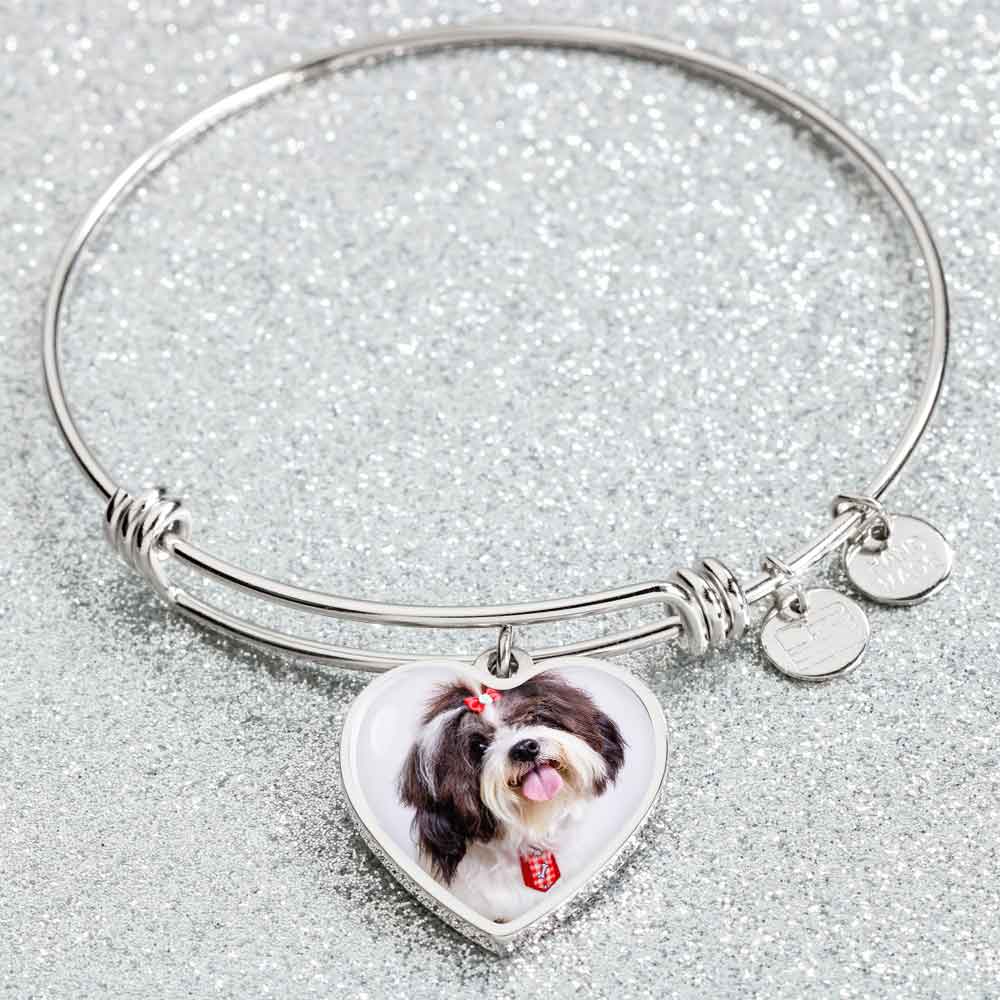 Personalized Custom Photo Shih Tzu Heart Bangle Bracelet (Put Your Pet on a Bracelet)