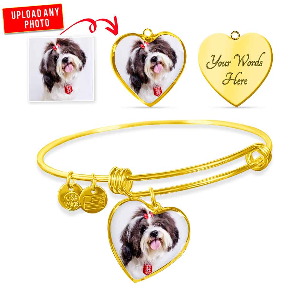 Personalized Custom Photo Shih Tzu Heart Bangle Bracelet (Put Your Pet on a Bracelet)