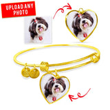 Personalized Custom Photo Shih Tzu Heart Bangle Bracelet (Put Your Pet on a Bracelet)