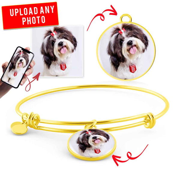 Personalized Custom Photo Shih Tzu Circle Bangle Bracelet (Put Your Pet on a Bracelet)