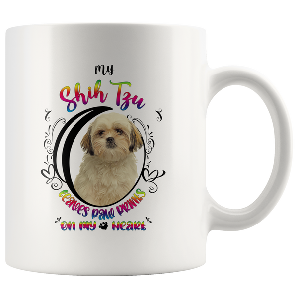 My Shih Tzu Leaves Paw Prints On My Heart White Shih Tzu Mug (Colorful Text)